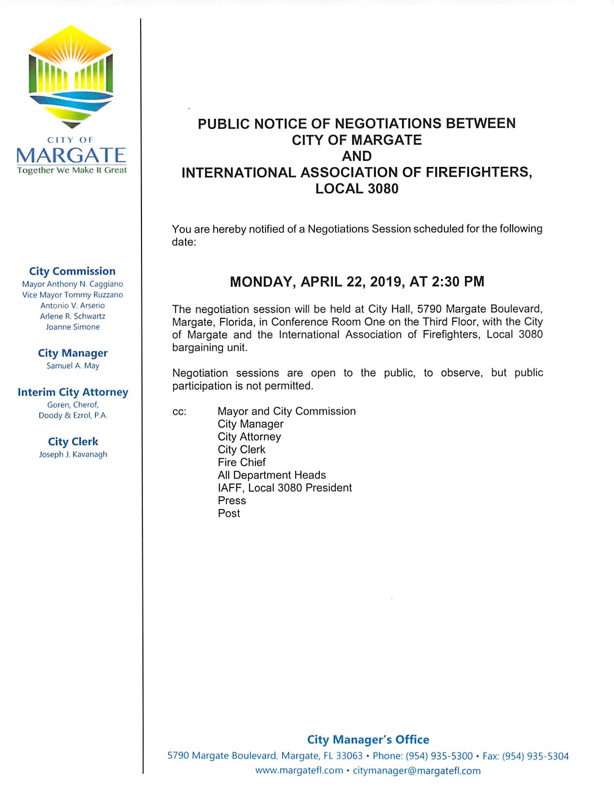 Public Notice of negotiations between the City and IAFF